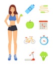 Woman Sportive Lady Icons Vector Illustration