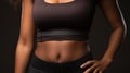 A woman in a sports bra and shorts posing for the camera, AI