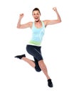 Woman sportswear happy jumping