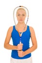 Woman with squash racquet