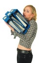 Woman with stack of folders Royalty Free Stock Photo