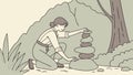 Woman Stacking Rocks by a River in a Forest Setting, vector design Generative AI Royalty Free Stock Photo