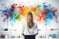 woman stand in front of colorful rainbow cloud AI generated Royalty Free Stock Photo