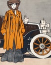 Woman standing beside an automobile, remixed from artworks by Edward Penfield