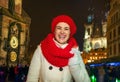 Woman standing at Christmas on Staromestske namesti in Prague