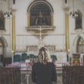 Woman Standing Church Religion Concept