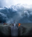 A woman standing at the end of the road against sky