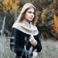 Woman standing in a field. autumn Royalty Free Stock Photo