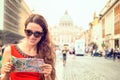 Woman standing in front of basilica di san pietro in vatican cit Royalty Free Stock Photo