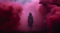 Woman Standing In Fuchsia Fog - Dark, Moody Landscape Horror Film