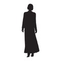 Woman standing. Long skirt, high heels shoes. Isolated vector silhouette