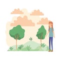 Woman standing in landscape avatar character Royalty Free Stock Photo