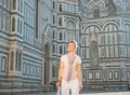 Woman standing with map in florence, italy Royalty Free Stock Photo