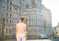 Woman standing with map in florence, italy Royalty Free Stock Photo