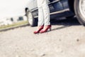 Woman Standing Next To Convertible Classic Car Royalty Free Stock Photo