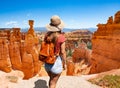 Girl relaxing on vacation hiking trip.