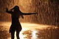 Woman Standing in the Rain With Arms Outstretched Royalty Free Stock Photo