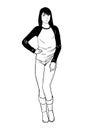 Woman Standing In Relaxed Pose Black And White Lineart