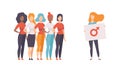 Woman Standing Together with Feminine Sign as Gender Equity Vector Set