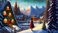 Woman standing and watching Christmas time in small village