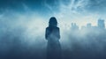 Ethereal Horror: Woman\'s Silhouette Emerging From Clouds And Smoke