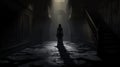 Dark Woman Walking: Southern Gothic-inspired Matte Painting Concept Art Royalty Free Stock Photo