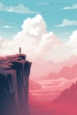 woman stands on high cliff in mountain landscape AI generated