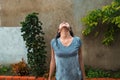 Woman stands under the rain Royalty Free Stock Photo