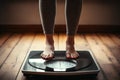 Woman stands on weight scale, a moment of self assessment for body wellness