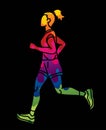 A Woman Start Running Action Marathon Runner Cartoon Sport Graphic