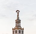 Woman statue over pavilion of the National Expocenter. Kiev, Ukraine