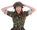 Woman in a steel helmet Royalty Free Stock Photo