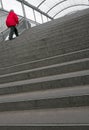 Woman on steep stairs