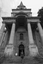 Woman on steps of Christ Church Spitalfields