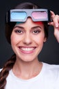 Woman with stereo glasses Royalty Free Stock Photo