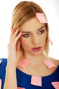 Woman with sticky notes. Royalty Free Stock Photo
