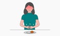 Woman with stomach ache and abdominal pain. Diarrhea, constipation or hungry. Vector illustration