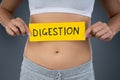 Woman With Stomach Pain Showing Digestion Sign