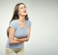 Woman with stomach pain touching tummy. Royalty Free Stock Photo