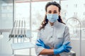 Woman stomatologist is readying meet next client in dentist office Royalty Free Stock Photo