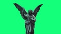 Woman Stone Angel Statue with wings on green screen