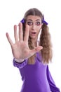 Woman stop gesture sing with hand Royalty Free Stock Photo