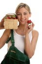 Young woman with box of strawberries Royalty Free Stock Photo