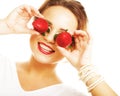 Woman with strawberry on the white background Royalty Free Stock Photo