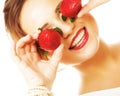 Woman with strawberry on the white background Royalty Free Stock Photo