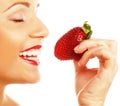 Woman with strawberry on the white background Royalty Free Stock Photo