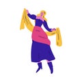 Woman street atrist in bright costume dancing during performance vector illustration