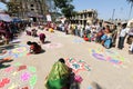 Woman during a street design competition at Hampi Royalty Free Stock Photo