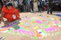 Woman during a street design competition at Hampi Royalty Free Stock Photo