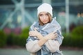 Woman stress. Beautiful sad desperate woman in winter coat suffering depression Royalty Free Stock Photo